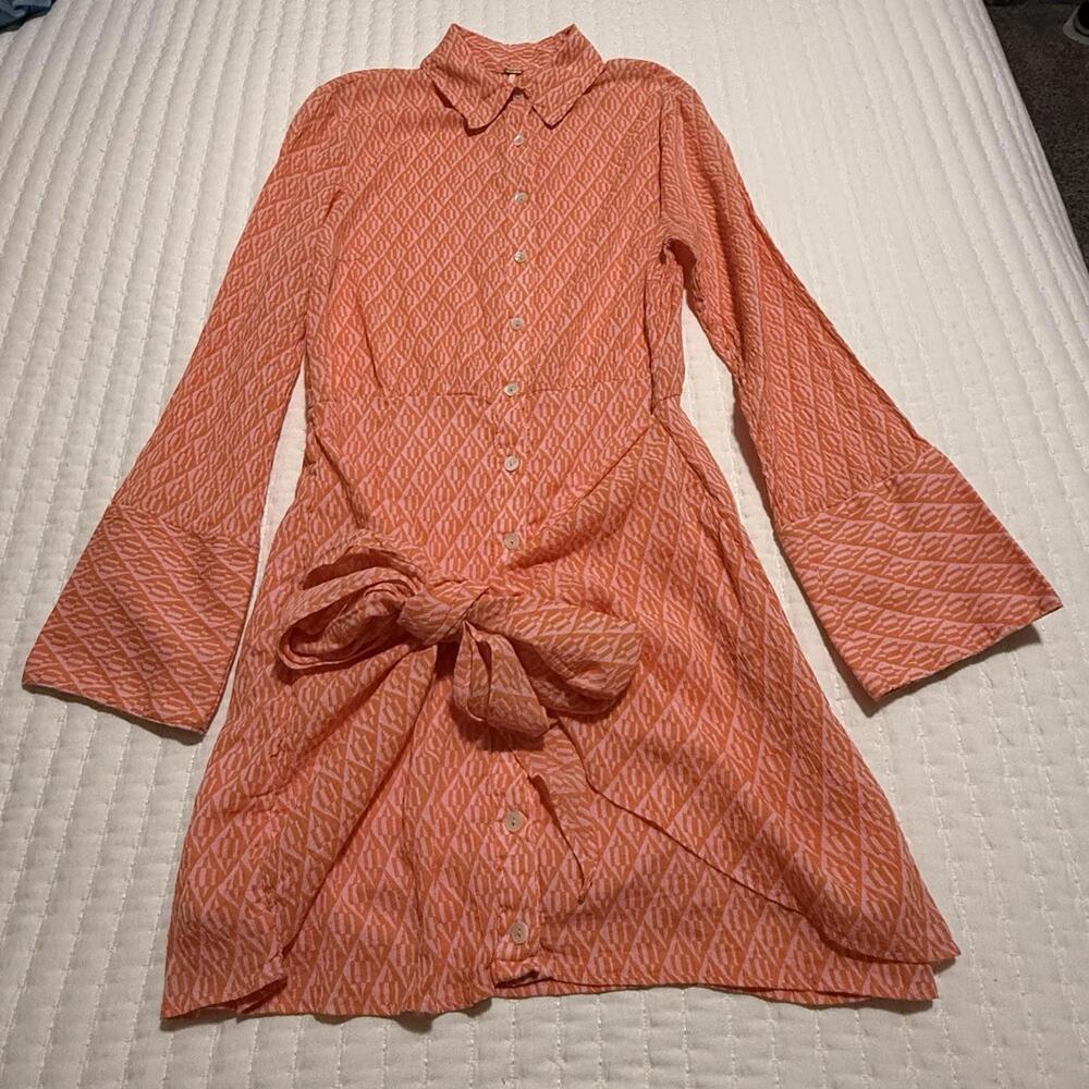 Free People Coral Diamond-Print Shirt Dress